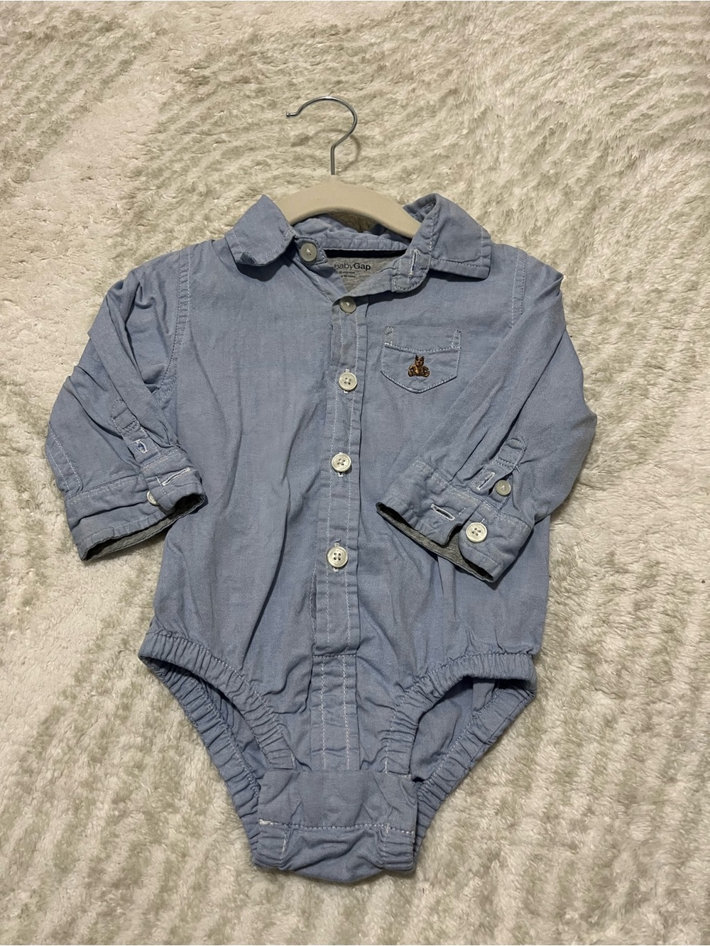 GAP Blue Button-Front Long-Sleeve One-Piece Bodysuit